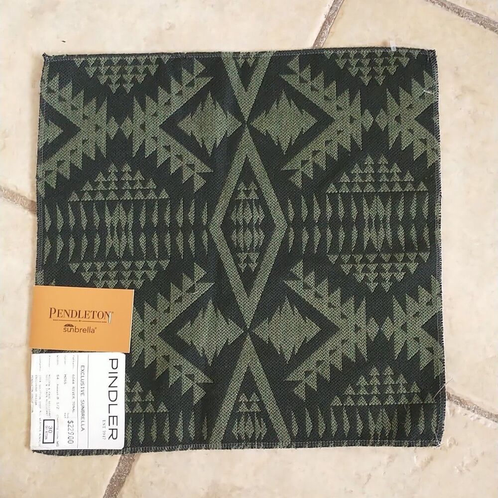 Pindler Pendleton Sunbrella Fabric Sample Square Black Green Geometric 13x13"